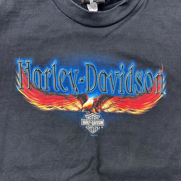 Vintage Harley Davidson Graphic Tee Mens Medium Flames Eagle Las Vegas y2k Black - Picture 3 of 10
